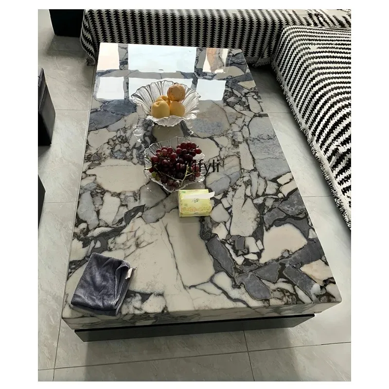 A163 بلغاري طاولة قهوة حجرية فاخرة من الرخام الأسود لغرفة المعيشة جديدة من خشب الجوز الخفيف الفاخر ذو الإحساس العالي