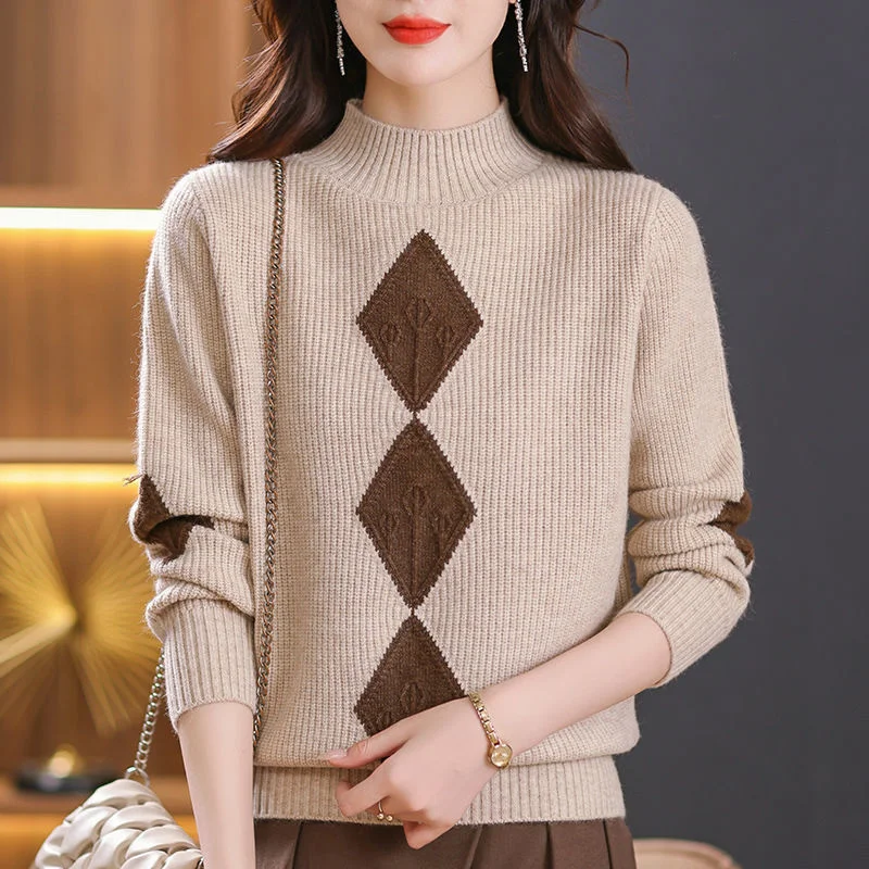 New Middle-aged Mother Short Fashion Knitted Sweaters Women Pullovers Autumn Winter Casual Warm Knitwear Femme Jumper