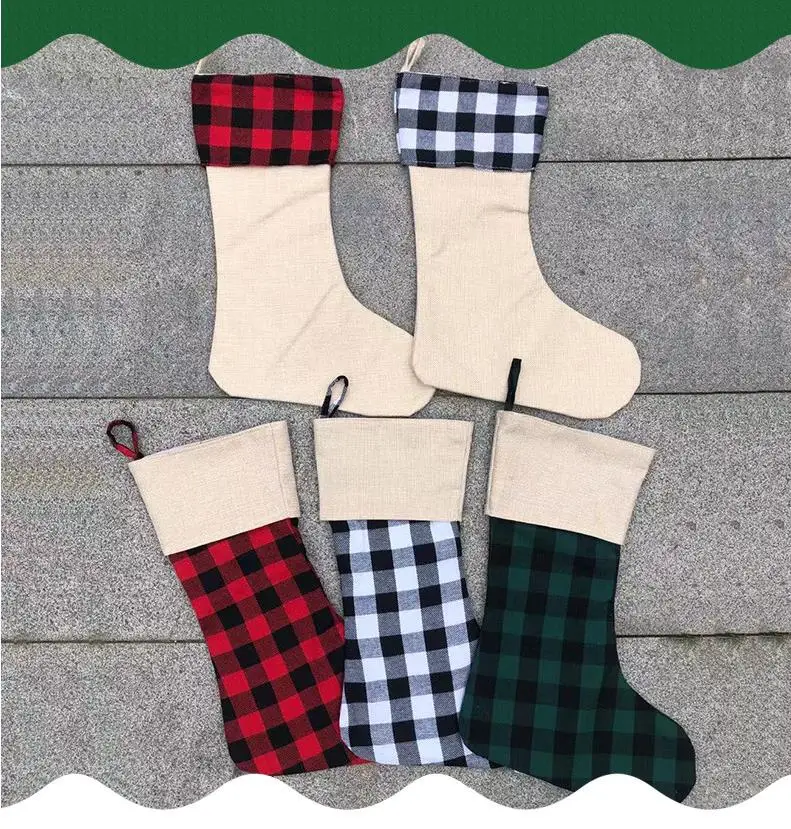 

Christmas Stockings Red Black Buffalo Plaid Family Xmas Tree Decoration Fireplace Hanging Stocking Santa Candy Gift Bag ni40