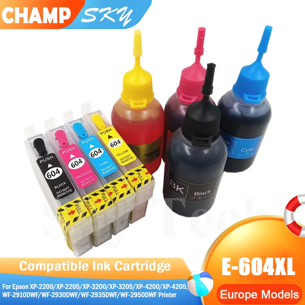 604XL 604 Refillable Cartridge With ARC Chip for EPSON XP-2200 XP-2205 XP-3200 XP-3205 XP-4200 XP-4205 WF-2910 WF-2930 WF-2950