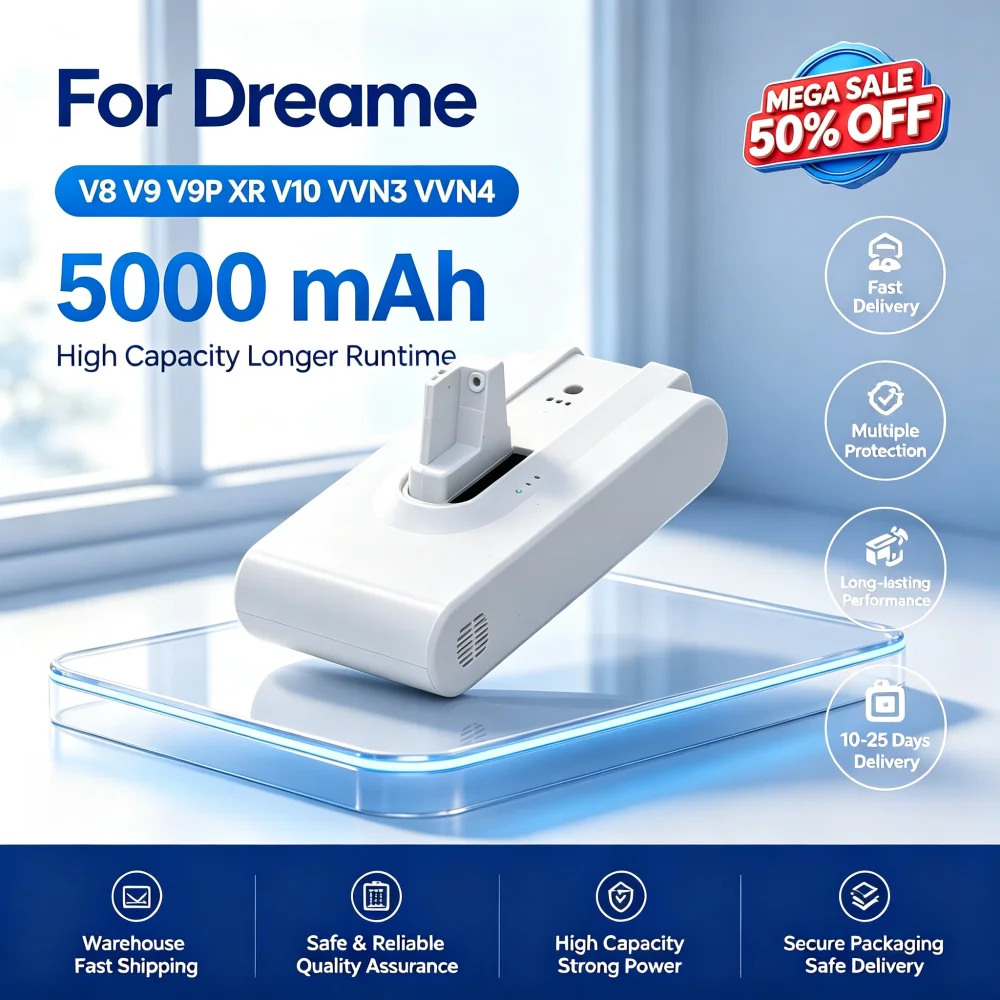 High Capacity 5000mAh Li-ion Vacuum Battery Replacement Part for Dreame V9 V10 V10Pro VVN3 VVN4 VVN5 XR Wireless Vacuum Cleaner