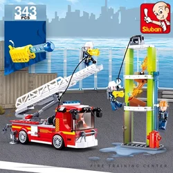 SLUBAN climbing ladder fire truck building block rescue series educational assembly model boy birthday gift children's toy