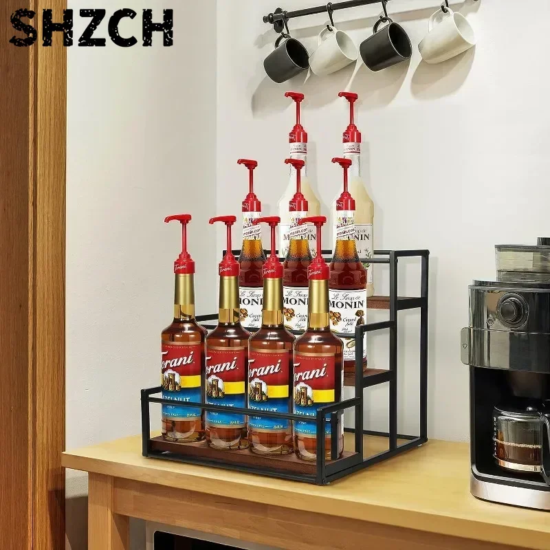 Stylish Desktop Wine Rack Coffee Bar Bottle Organizer Grape Wine Storage Shelf for Syrup Seasoning Kitchen Dining Room