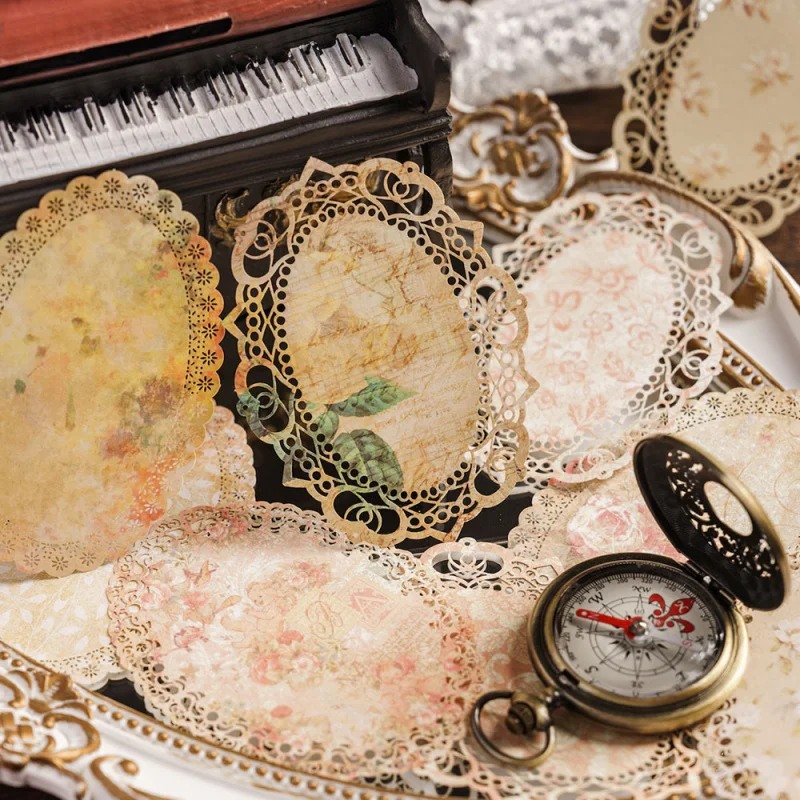 1pack/10pcs Vintage Hollow Floral Craft Paper Set, Retro Cutout Small Flower Motifs High Durability Ideal for Paper Crafts