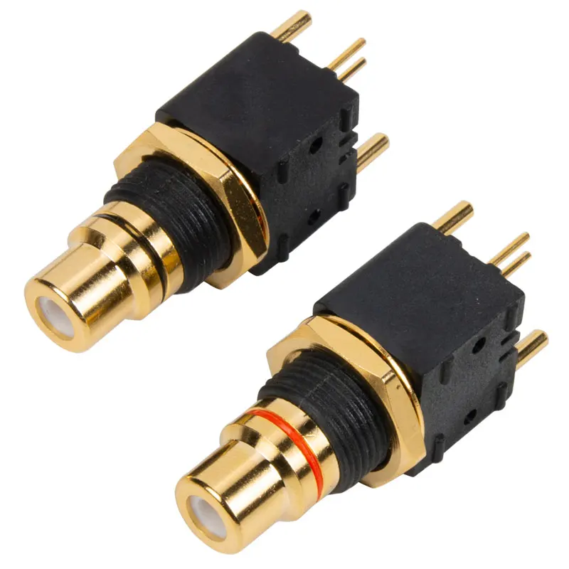 Conector de montagem PCB RCA banhado a ouro fabricado em Taiwan (90 °   Soquete de placa de solda em ângulo reto)