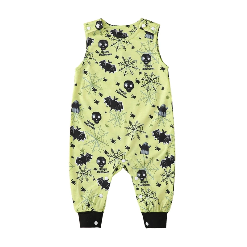 

Baby Sleeveless Jumpsuits Newborn Girls Boys Halloween Bat Print Round Neck Rompers Infant Bodysuit for Winter