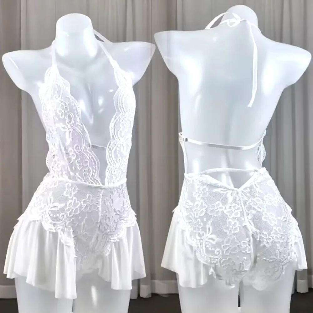 

Nightgown Sexy Lace Bodysuit Hanging Neck Camisole Sexy Clothing Dress Sleeveless Nightdress Lace Corset Skirt Couples Gifts