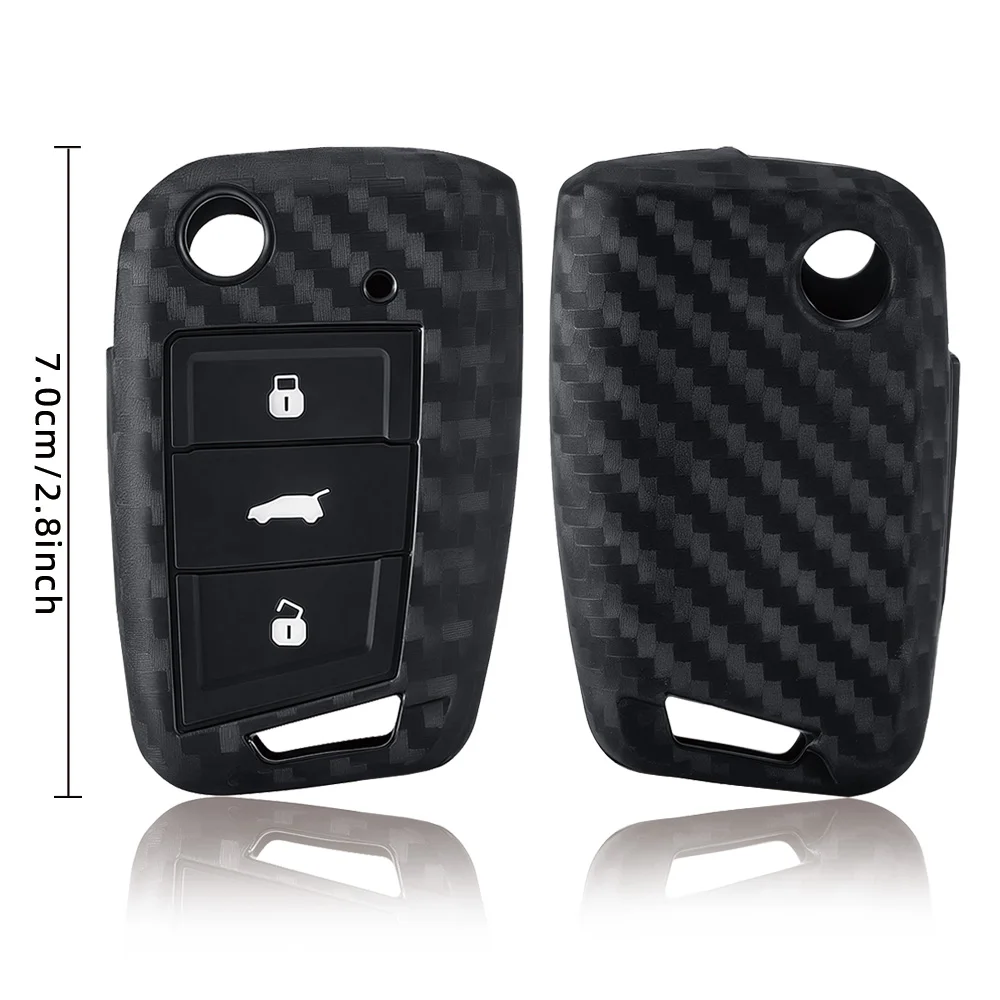 Carbon Fiber Style Premium Soft Silicone Car Key Case Cover For VW Polo Golf 7 Tiguan For Skoda Octavia Fabia Kodiaq view 5