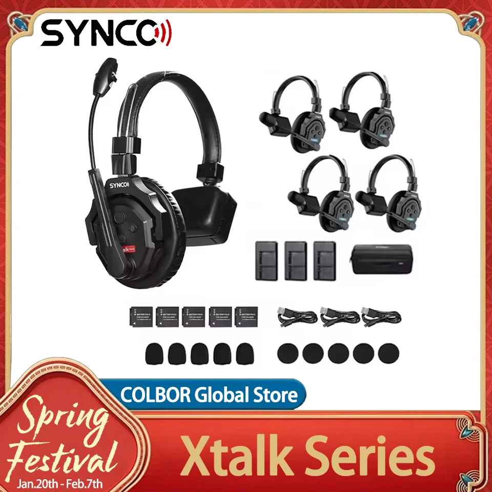 SYNCO Xtalk Series 2.4GHz Wireless Intercom System Master Free Noise Reduction Intercom Headset for Filmmaking Television