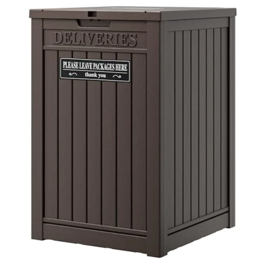 

Outdoor Package Delivery Box 48 Gallon Lockable Secure Storage with Sticker Double Wall Resin Waterproof Deck Storage Black