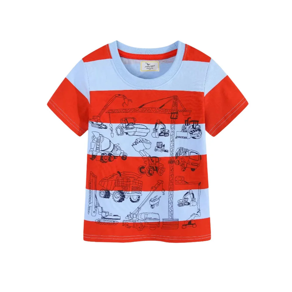 Jumping Meters Gestreifte Sommer-Kurzarm-T-Shirts für Kinder von 3–7 Jahren, Baumwolle, modische Babykleidung, Jungen- und Mädchen-Tops