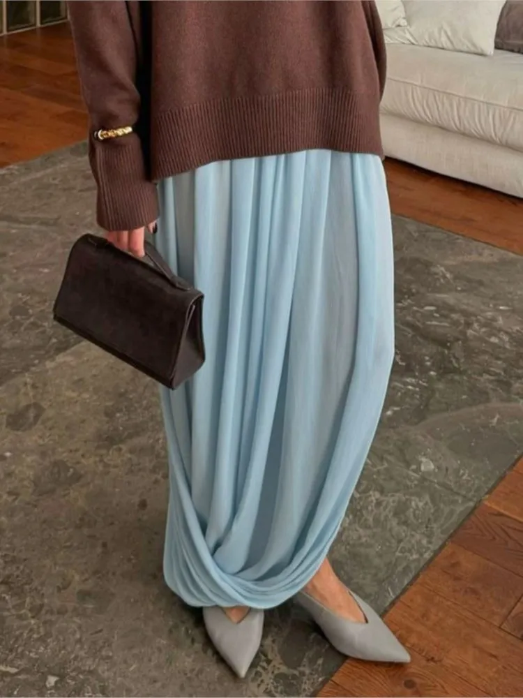 Women's Clothing Solid Color Long Skirt Elegant Simple Style All-match Dresses For Woman Fashion Temperament Loose Casual Trendy