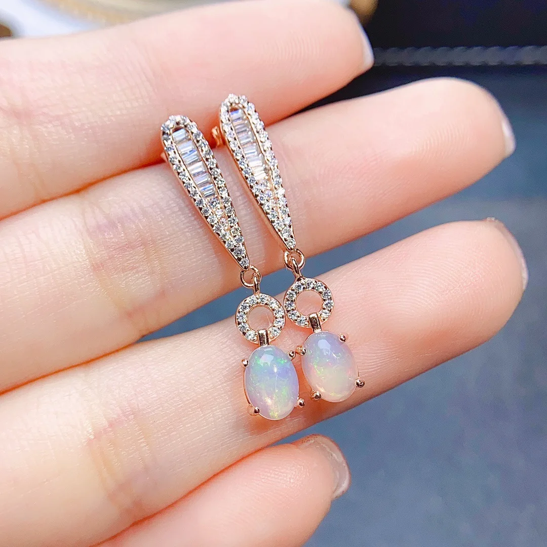 FS Fashion Real S925 Sterling Silver Inlay Natural Opal Earrings With Certificate Fine Weddings Jewelry for Women MeiBaPJ