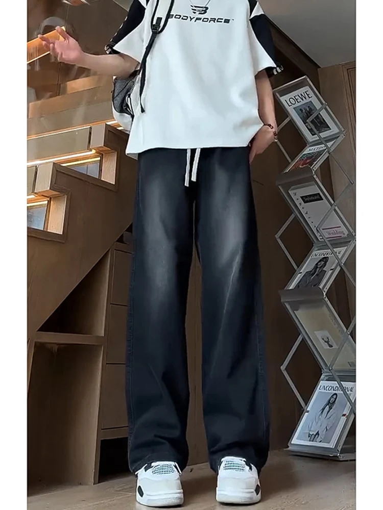 

Модные повседневные свободные прямые мужские джинсы, весенний сезон, джинсовые брюки с завязками, крутые универсальные длинные брюки Haome