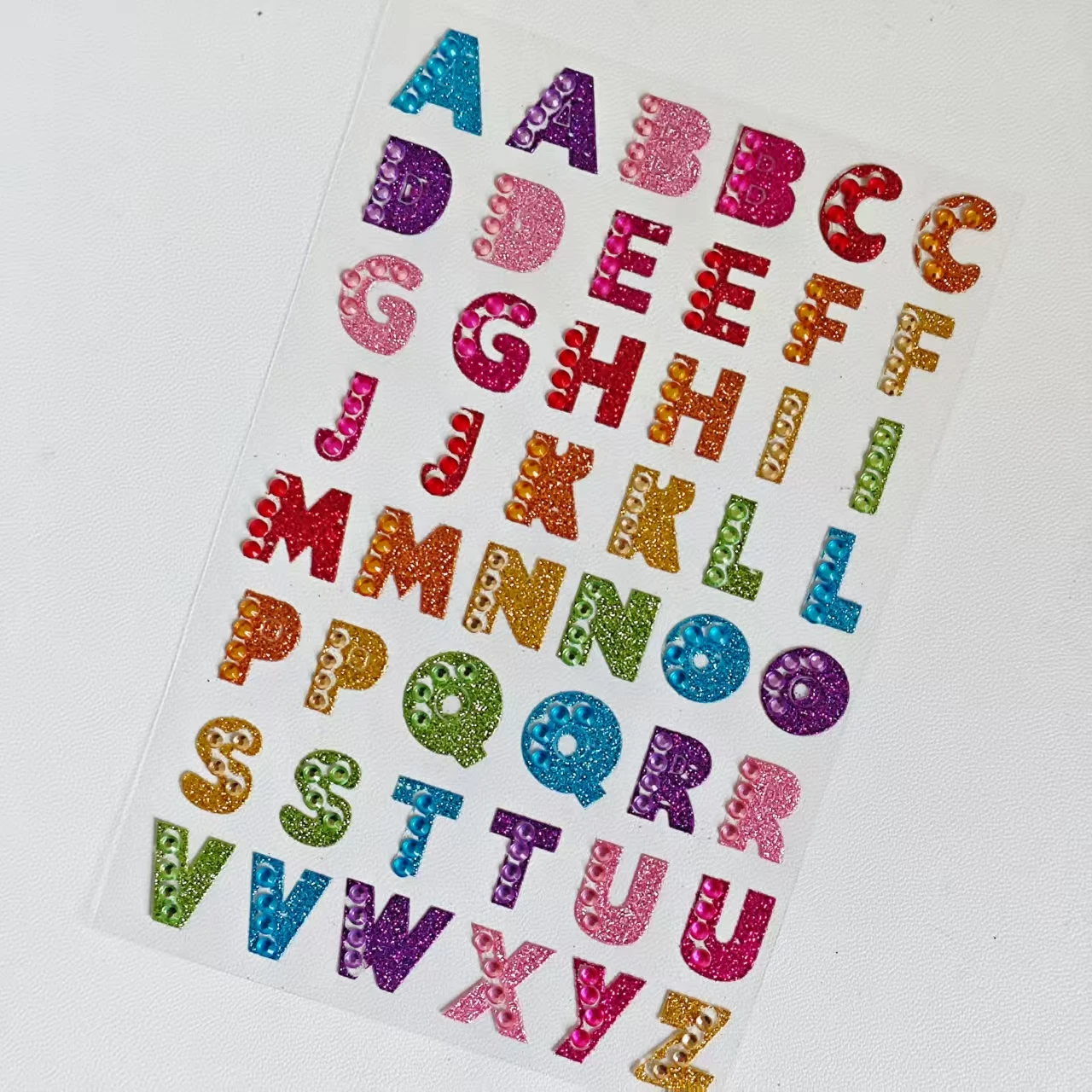 Colorful Glitter Diamond Stickers with English Letters, 3D Pattern with Adhesive Backing, Traceless and Reusable, Suitable for Handmade Decorations