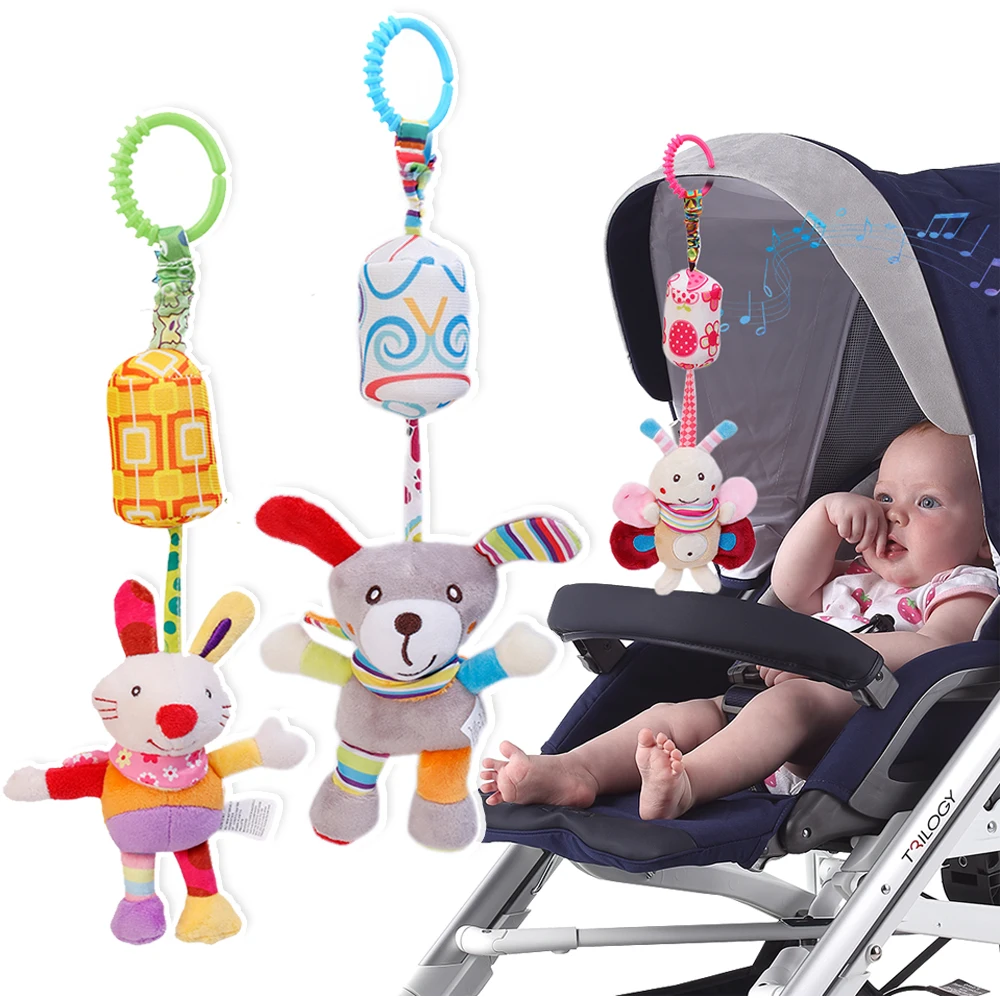 Kinder wagen Anhänger Babybett Glocke Plüsch Puppe Spielzeug Baby beruhigende Puppe pädagogische Spielzeug wagen hängen Auto Wind Glockenspiel Anhänger