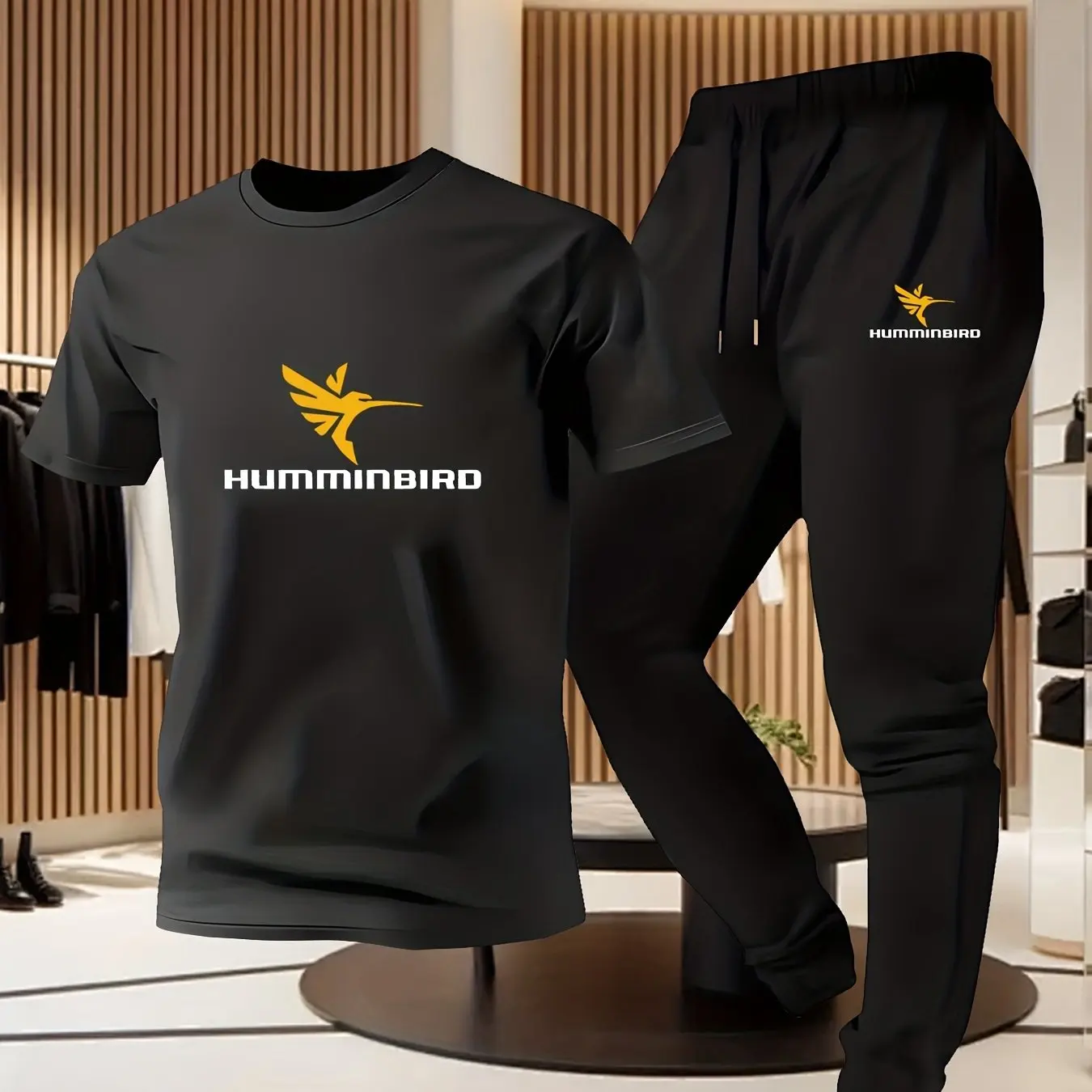 

Men's Casual Round-Neck Golden Year Print T-Shirt and Long Pants Set 2026 New Style Pure Cotton Eco-Friendly