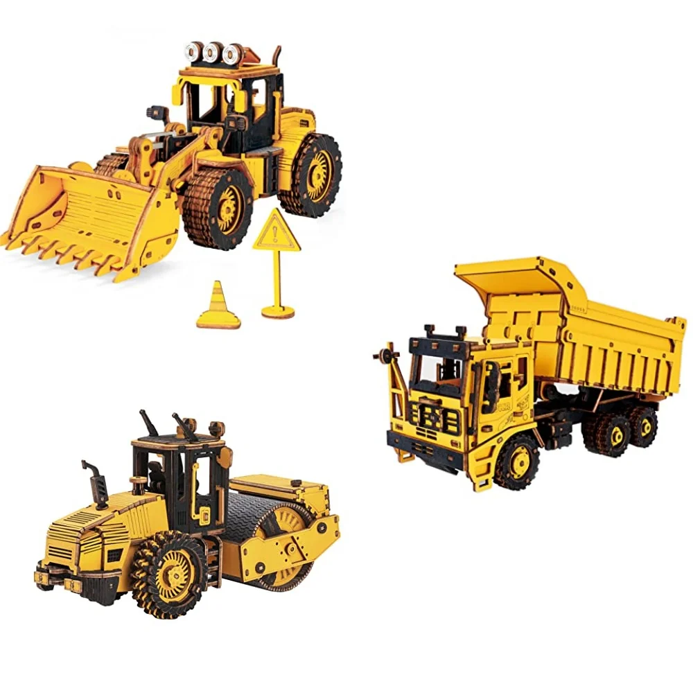 Robotime Rokr Construction Vehicles Truck Toys Set  3D Wooden Puzzles for Boys Toddlers Birthday