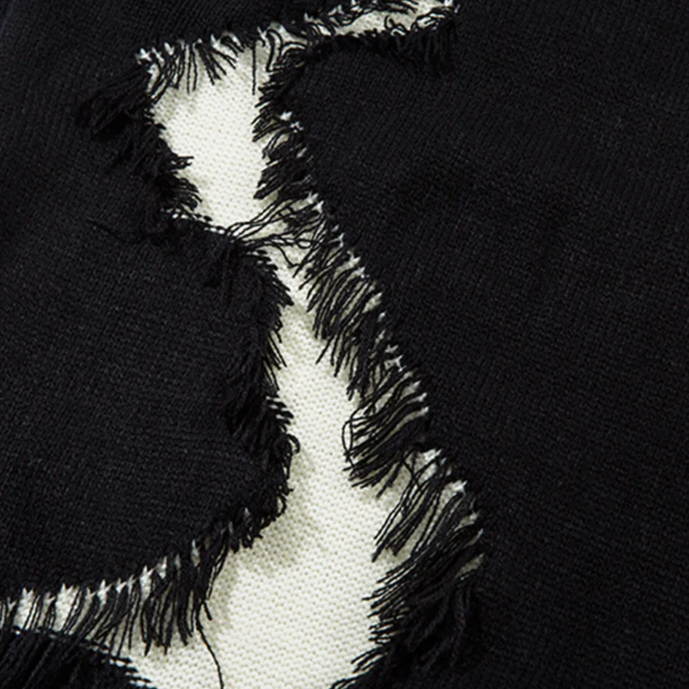 الهيب هوب الرجال تريكو سترة الرجعية متعة حفرة سترة الخريف موضة محبوك اللون حجب البلوز Harajuku فضفاض الشارع الشهير