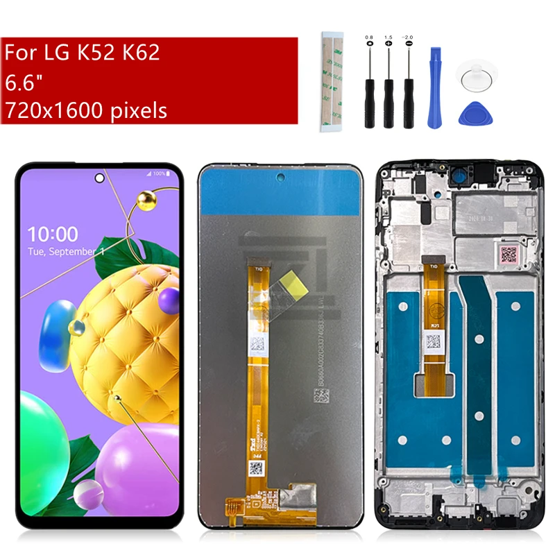 For LG K52 K520 LCD Display Touch Screen Digitizer Assembly With Frame For LG K62 K525 Display Replacement Repair Parts 6.6\