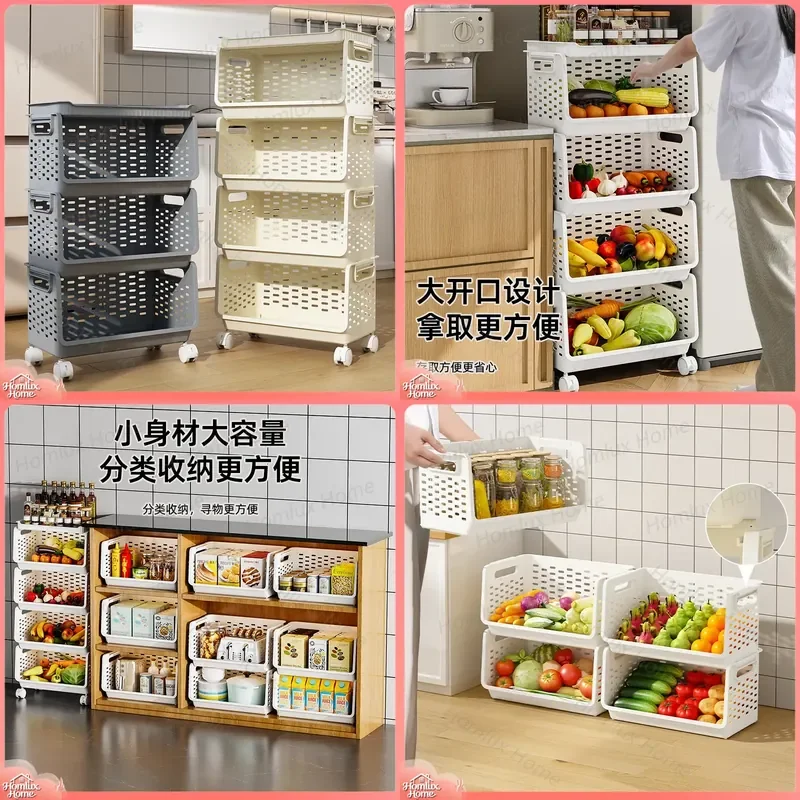 Kitchen Storage Rack Multi Layer Rolling Trolley for Fruits Vegetables Spices Utensils Heavy Duty Plastic Removable Organizer