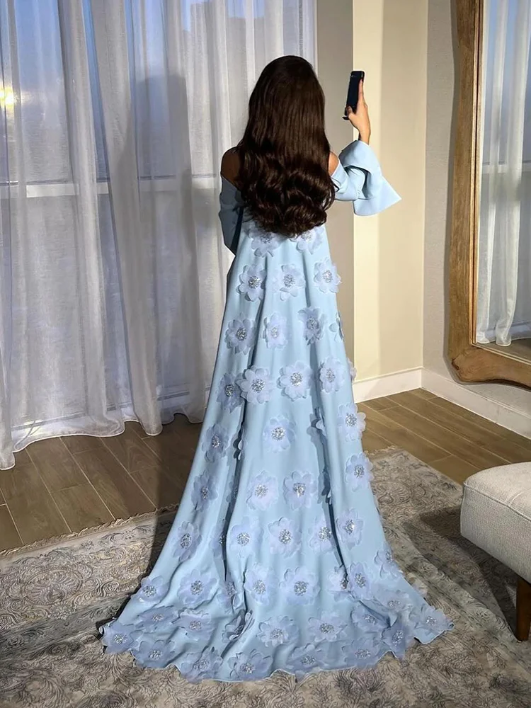 Jirocum Vintage Blue Sweet Floral Prom Dress Women Beaded Crystal Party Evening Gown Customized Elegant Formal Occasion Dresses