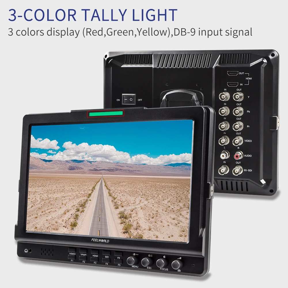 FEELWORLD FW1018SPV1 10.1 بوصة 3G-SDI HDMI كاميرا مراقبة ميدانية IPS 1920x1200 مع شكل موجي ثلاثي الأبعاد بلغت ذروتها 3 ألوان تالي ضوء
