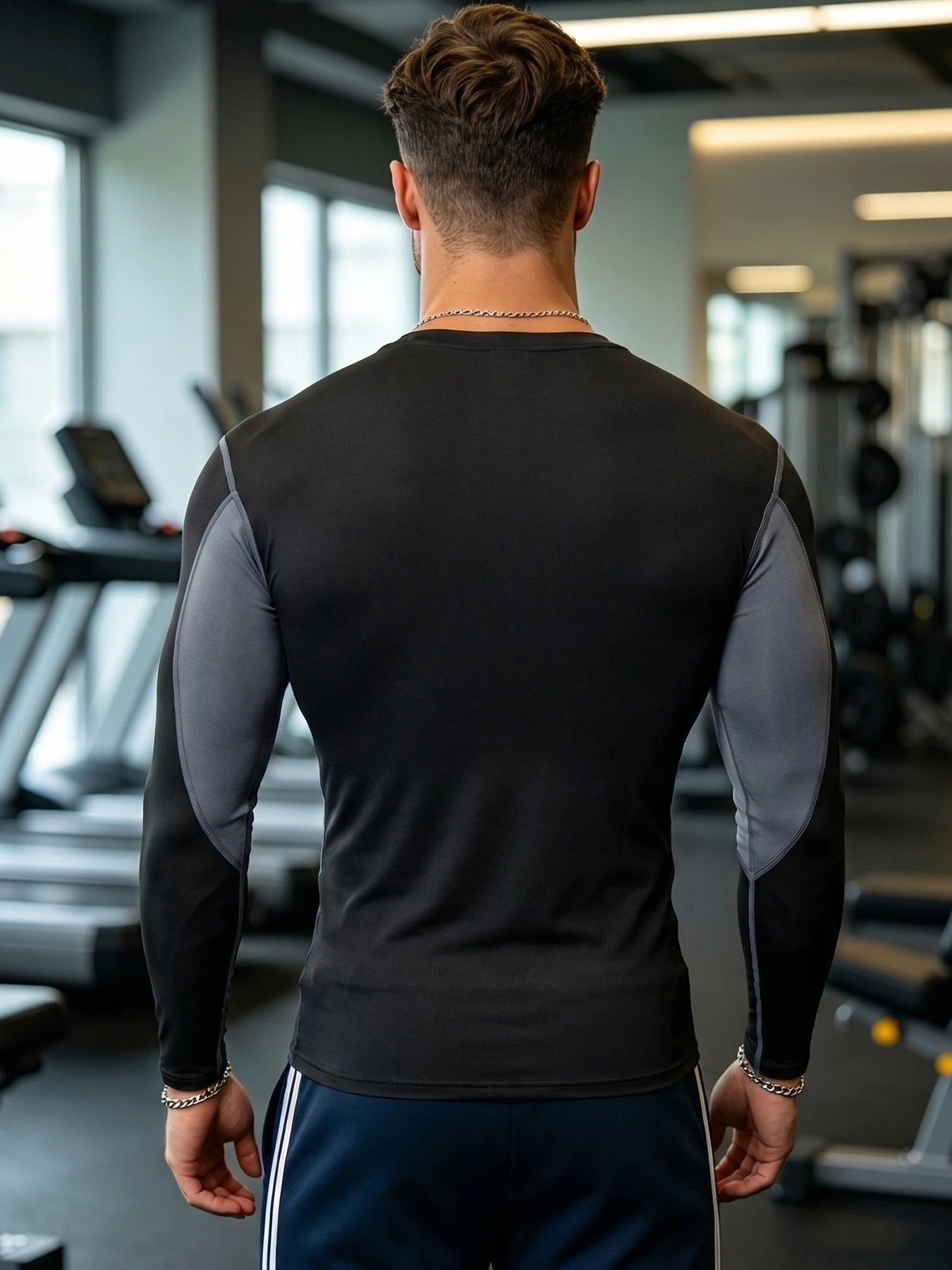 Mens Color Contrast Splicing Athletic Long Sleeve Shirts GYM Warriors Letter Print Slim Compression Top Soft Wrinkle Resistant