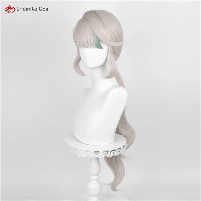 Gra Cosplay Fontaine Lynette peruka do cosplay 82cm szare złote podkreśla zielone żaroodporne peruki syntetyczne czapka z peruką