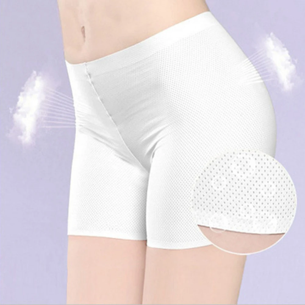 Summer Women Safety Short Pants Seamless Antibacterial Panties Soft Cotton Breathable Thin Ice Silk Mesh Underwear Boxer Shorts