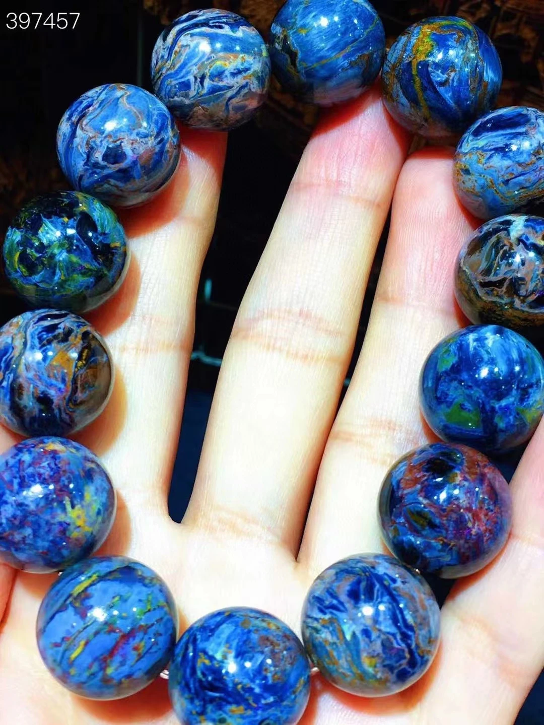 

Natural Blue Pietersite Round Beads Bracelet 16.2mm Big Stretch Jewelry Pietersite Healing Stone From Namibia AAAAAA