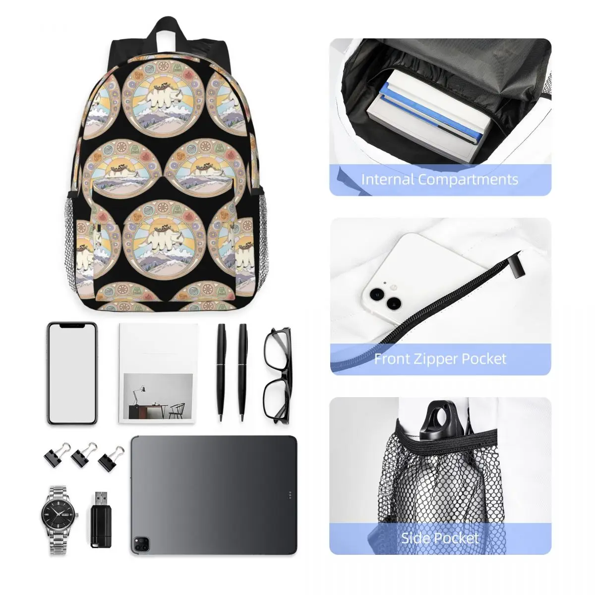 Team Avatar And Elements Design Backpack Hot Sale Daypack Large Capacity Boy Girl BookBag Shoulder Bags for Men Women School Bag
