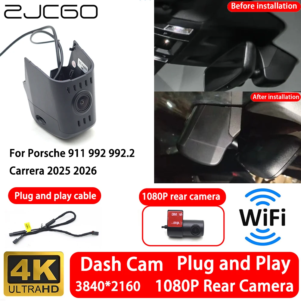 for Porsche 911 992 992.2 Carrera 2025 2026 4K Front Rear Camera Dash Cam Wifi Plug and Play Parking Mode Video Recorder