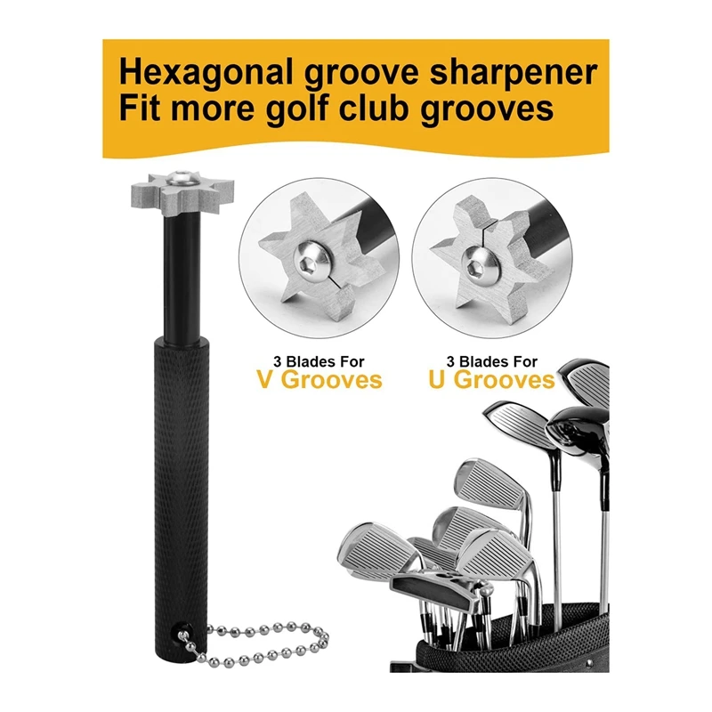 Golf Club Cleaner Kit, Retractable Golf Brush And 2 Golf Club Groove Sharpener For U & V-Grooves, Golf Club Cleaning Kit