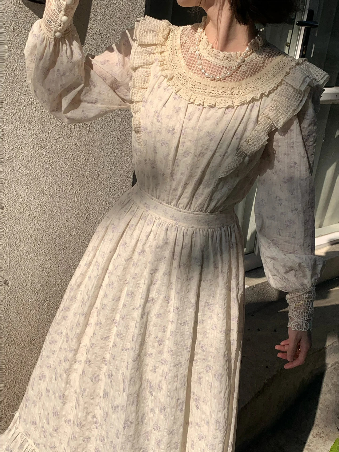 Tiyihailey primavera outono 100% algodão feminino vestido impresso manga cheia longo meados de bezerro senhoras roupas S-L vintage cintura alta 2026