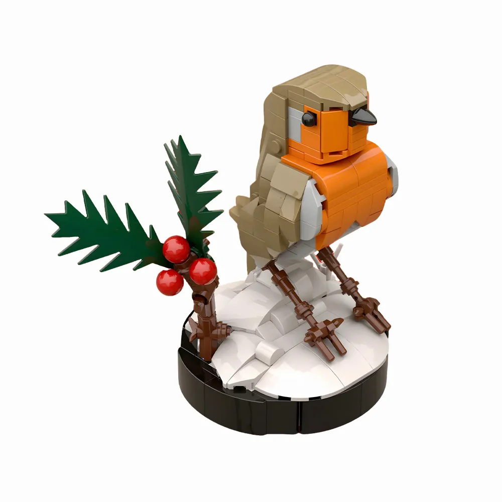 Gobricks MOC Robin in Winter Birds Building Blocks Model Christmas Flame Robin Birds Bricks Assembly Educational Toys Kids Gifts