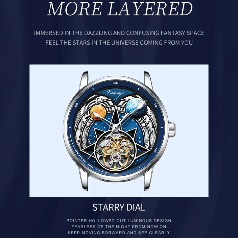 Star sky design Mechanical Watch Men Automatic Tourbillon Mens Watches Waterproof Reloj Hombre Leather Male Clock 3D Wristwatch