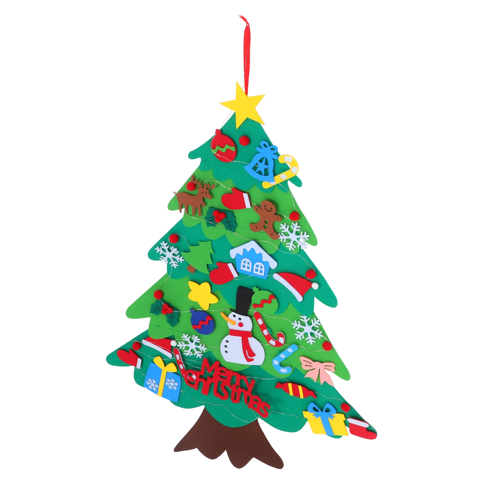 

1Set Felt Christmas Tree DIY Wall Hanging with Detachable Ornaments String Lights Holiday Xmas Decorations Festival