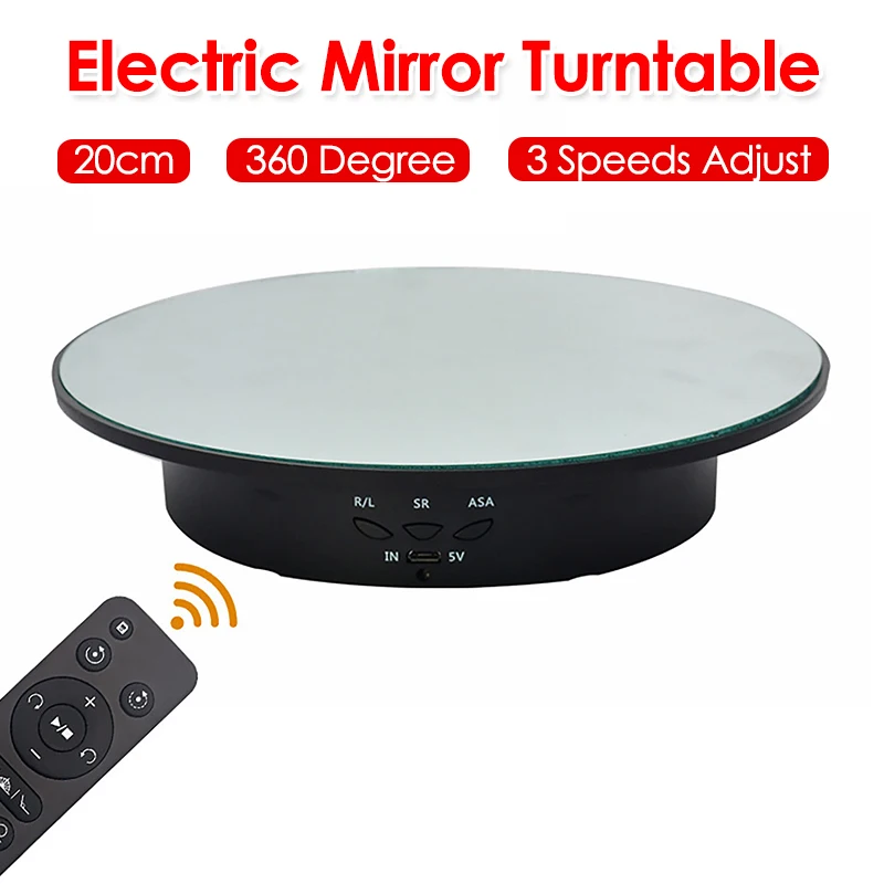 360 Degree Electric Rotating Display Stand 20CM 3 Speeds Electric Mirror Turntable for Photography Shooting Jewelry Holder