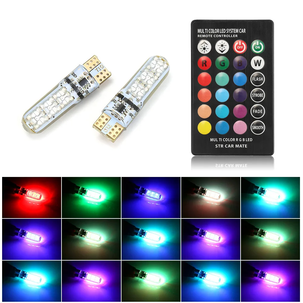 2 pcs LED RGB T10 w5w 6-smd5050 colorful with remote control car headlight warning lights