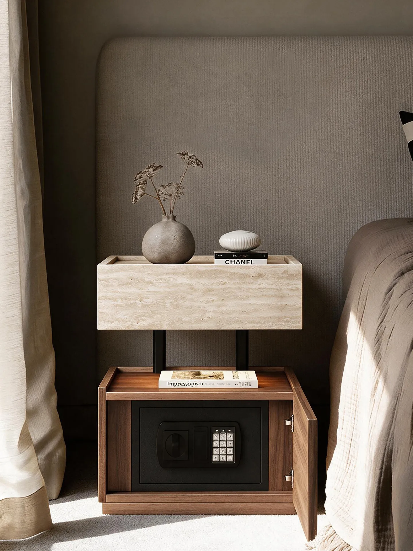 For Solid wood bedside table, safe deposit box, integrated storage cabinet, bedside cabinet with password lock