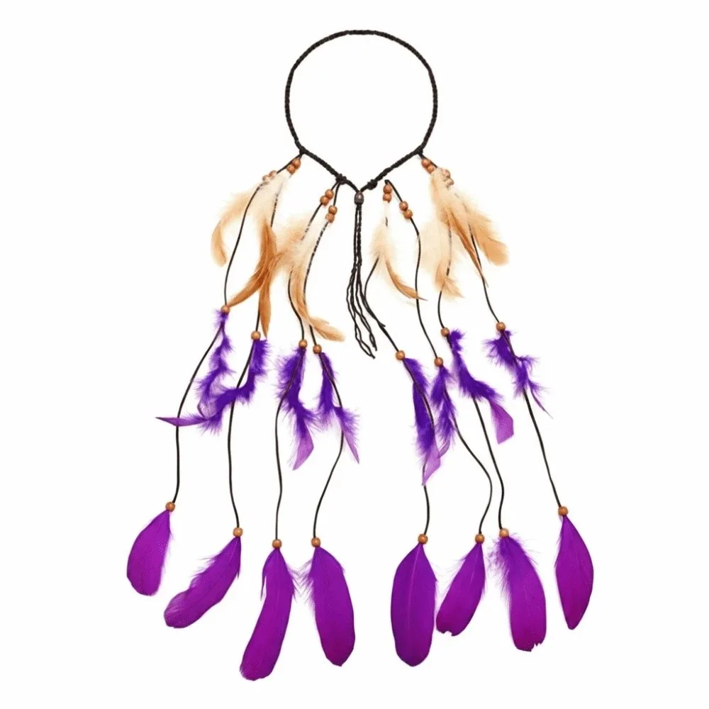 

Handmade Craftsmanship Boho Feather Headband Faux Leather Cord Adjustable Braided Rope Ethnic Hair Accessories
