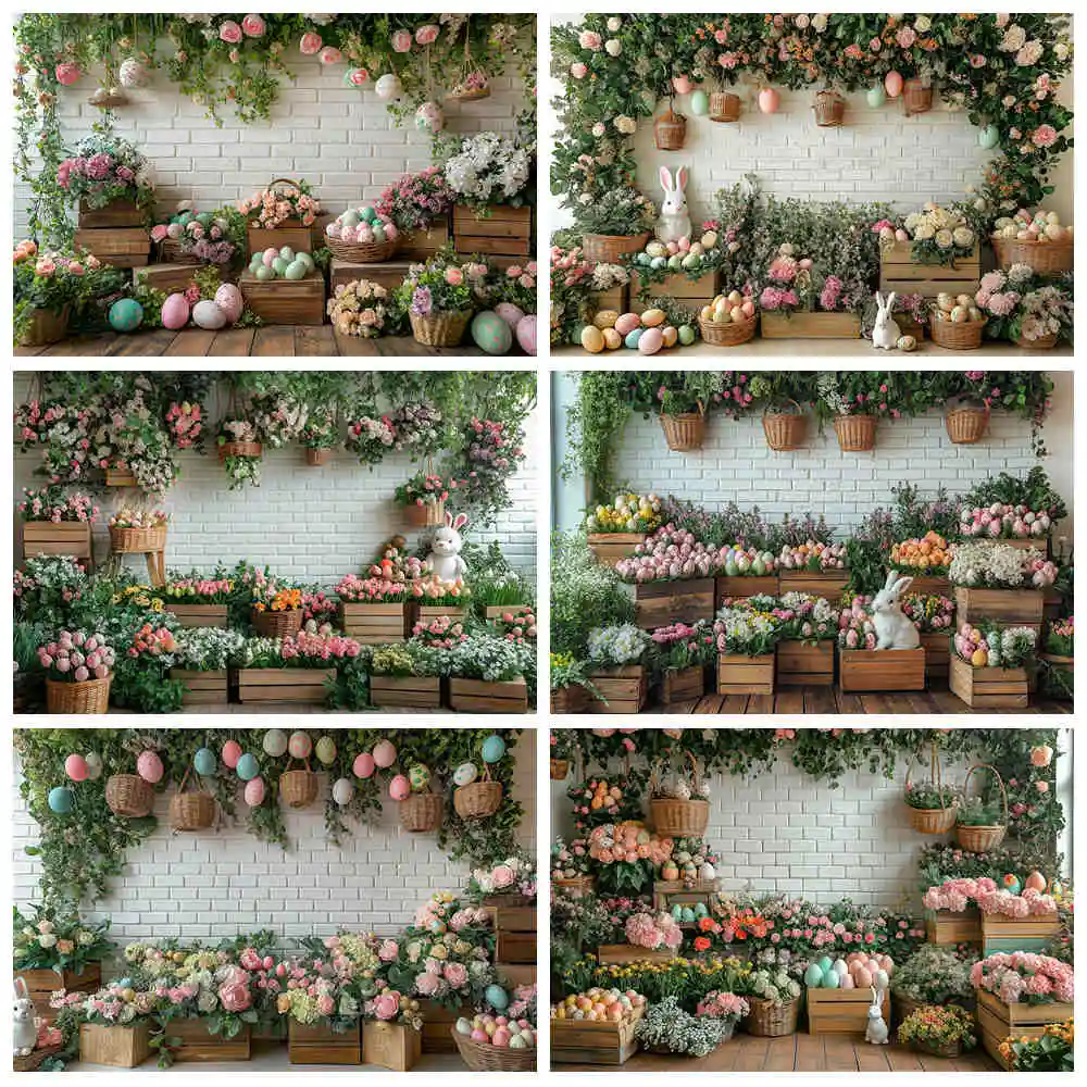

Spring Easter Backdrop Wisteria And Flowers Kids Baby Cake Smash Banner Birthday Photography Props White Brick Wall Background