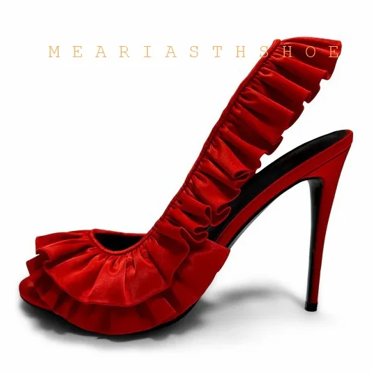 Stiletto High Heel Rose Flower Sandals for Women Sexy Peep Toe Silk Shallow Shoes Back Strap Slingback Sandals Big Size 45-46