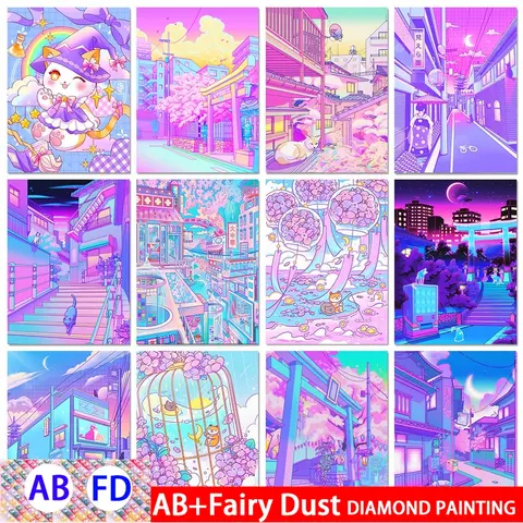 AB Fairy ฝุ่น DIY การ์ตูนเพชรภาพวาด AB Rhinestone เย็บปักถักร้อยภูมิทัศน์ข้าม Stitch Handmade Art ชุดตกแต่งเด็ก