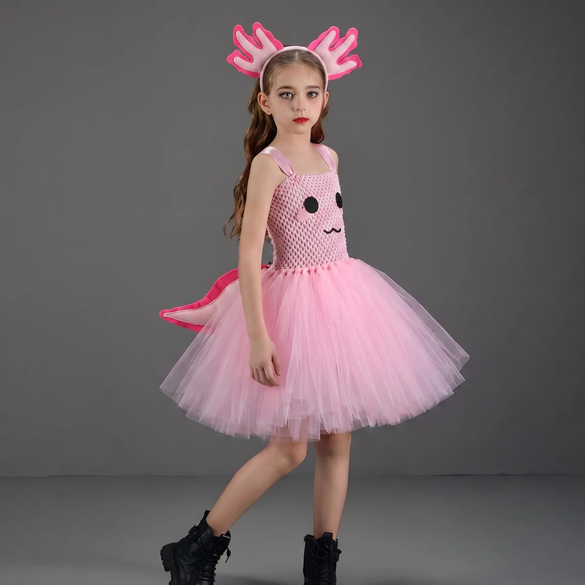 Tulle Tutu Dress Pink Cartoon Style Flowy Mesh Gown Suitable For Halloween Carnival Party Stage Performance Holiday Celebration