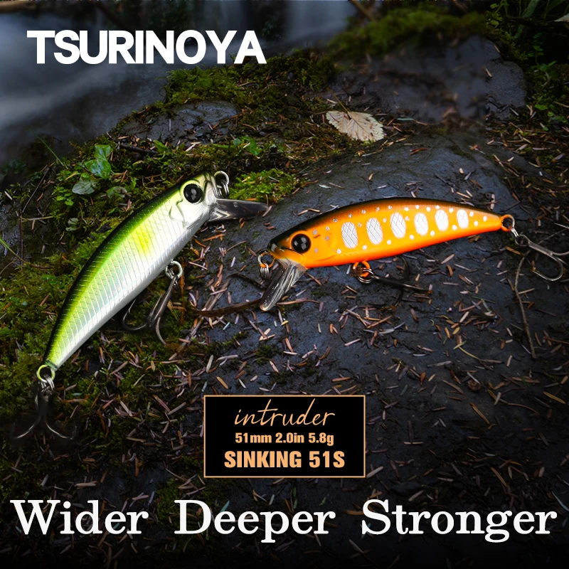 TSURINOYA 51mm 5.8g Sinking Minnow Intruder 51S River Fishing Lure Light Game Fishing Lure Stream Hard Bait Perch Pike Trout