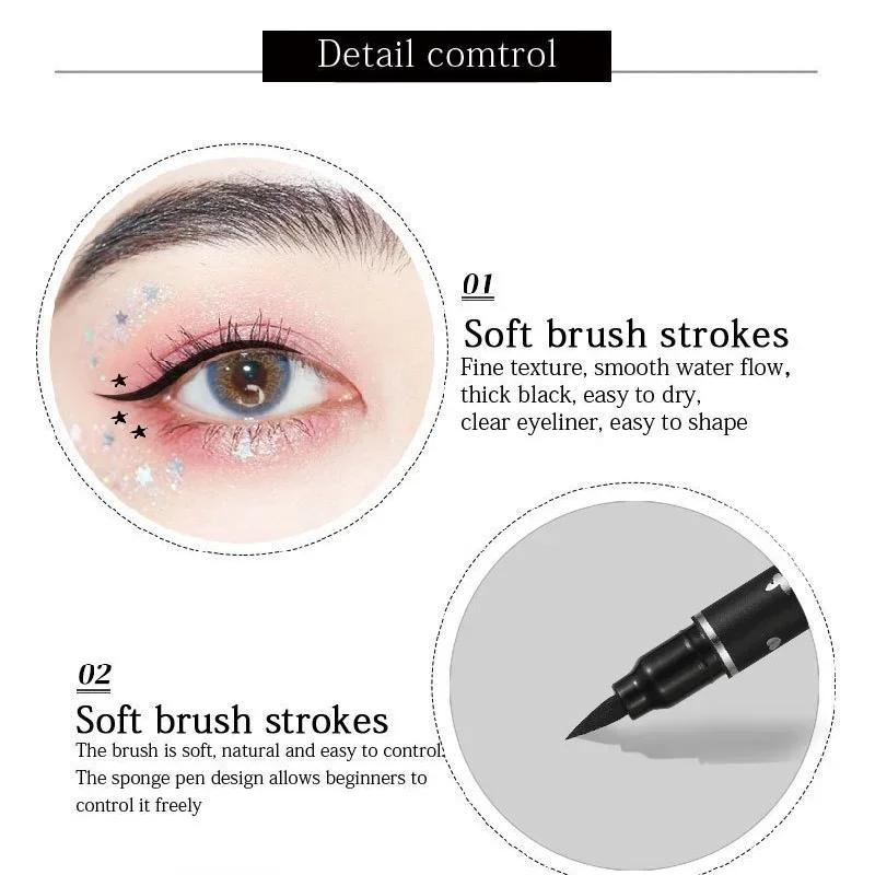 Dragon Ranee 5PCS Double-Headed Black Seal Eyeliner Set Waterproof Quick-Dry Liquid Star Eye Liner Stamp Pen Makeup Cosmetics