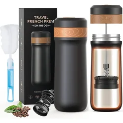 2 In 1 12 oz  Portable French Press Coffee Maker for Travel Camping Stainless Steel Vacuum Insulated Coffee Mug Tea Cup