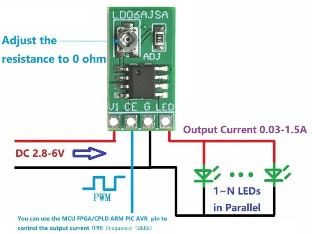 DC 2,8-6V 30-1500mA LED-Treiber 9W Konstantstrom Einstellbares Modul PWM-Steuerung Dimmplatine – Detail 2